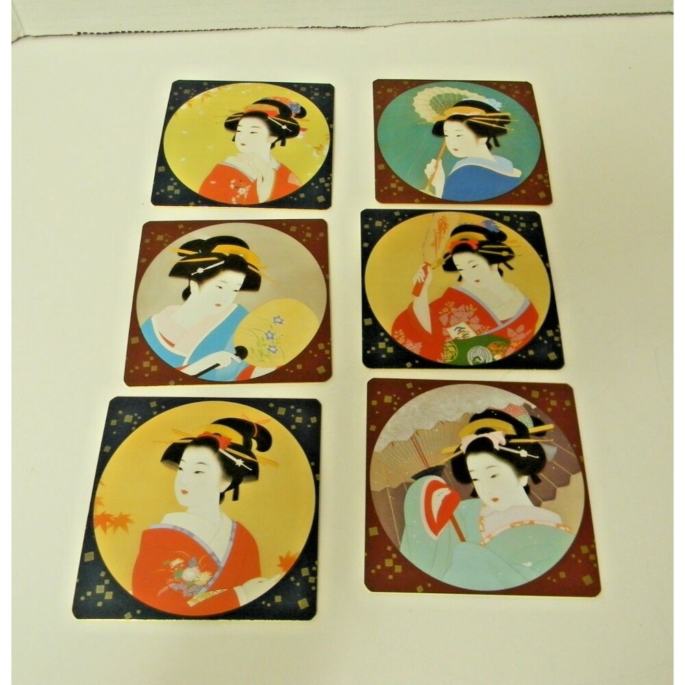 Peacock Cards Bijinga Coasters Set of 6 Japanese Beauty in Four Seasons NOS